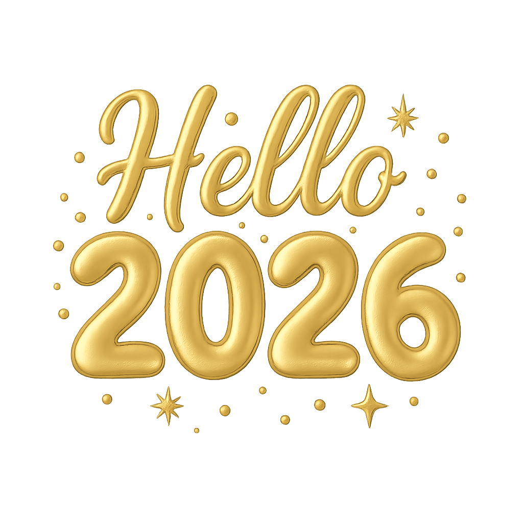 Hello 2026 – New Year Celebration PNG (Transparent Background)