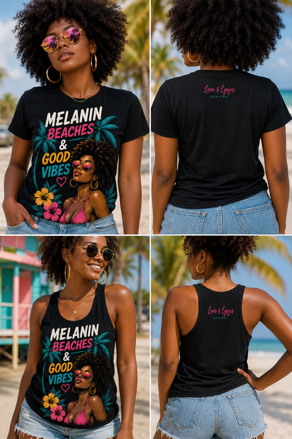 Melanin Beaches & Good Vibes Tee / Tank Top – Tropical Floral Beach Graphic | Love & Lyrics Designs
