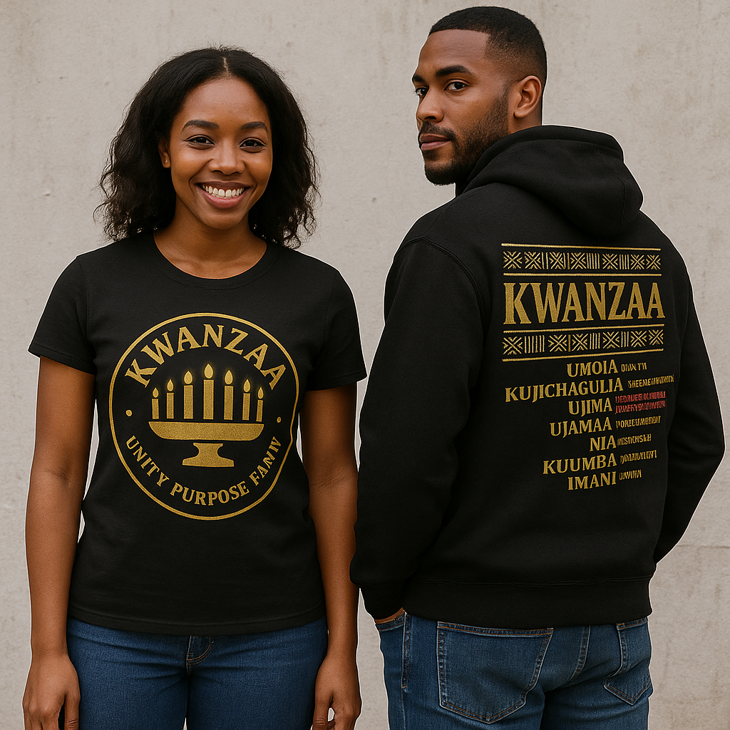 Royal Gold Kwanzaa Heritage Tee (Front Emblem + Back Principles)