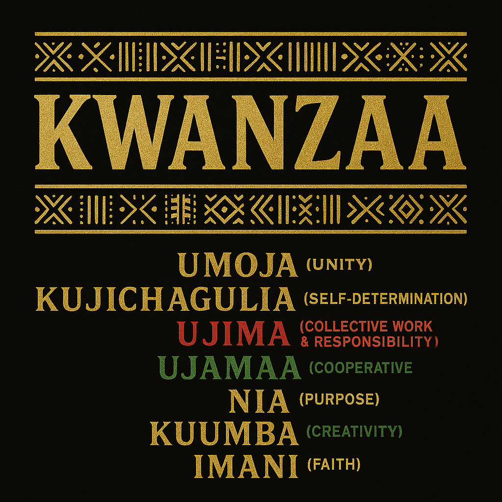 Royal Gold Kwanzaa Heritage Hoodie (Front Emblem + Back Principles)