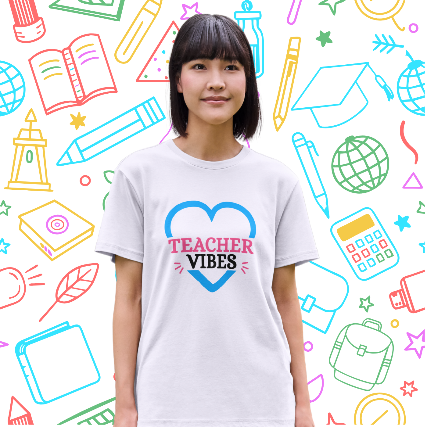 Teacher Vibes Heart Tee