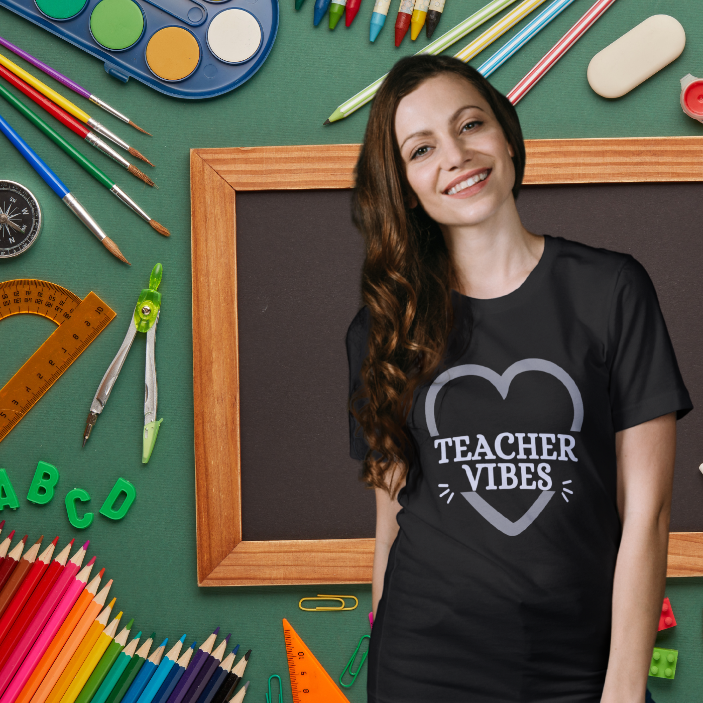 Teacher Vibes Heart Tee