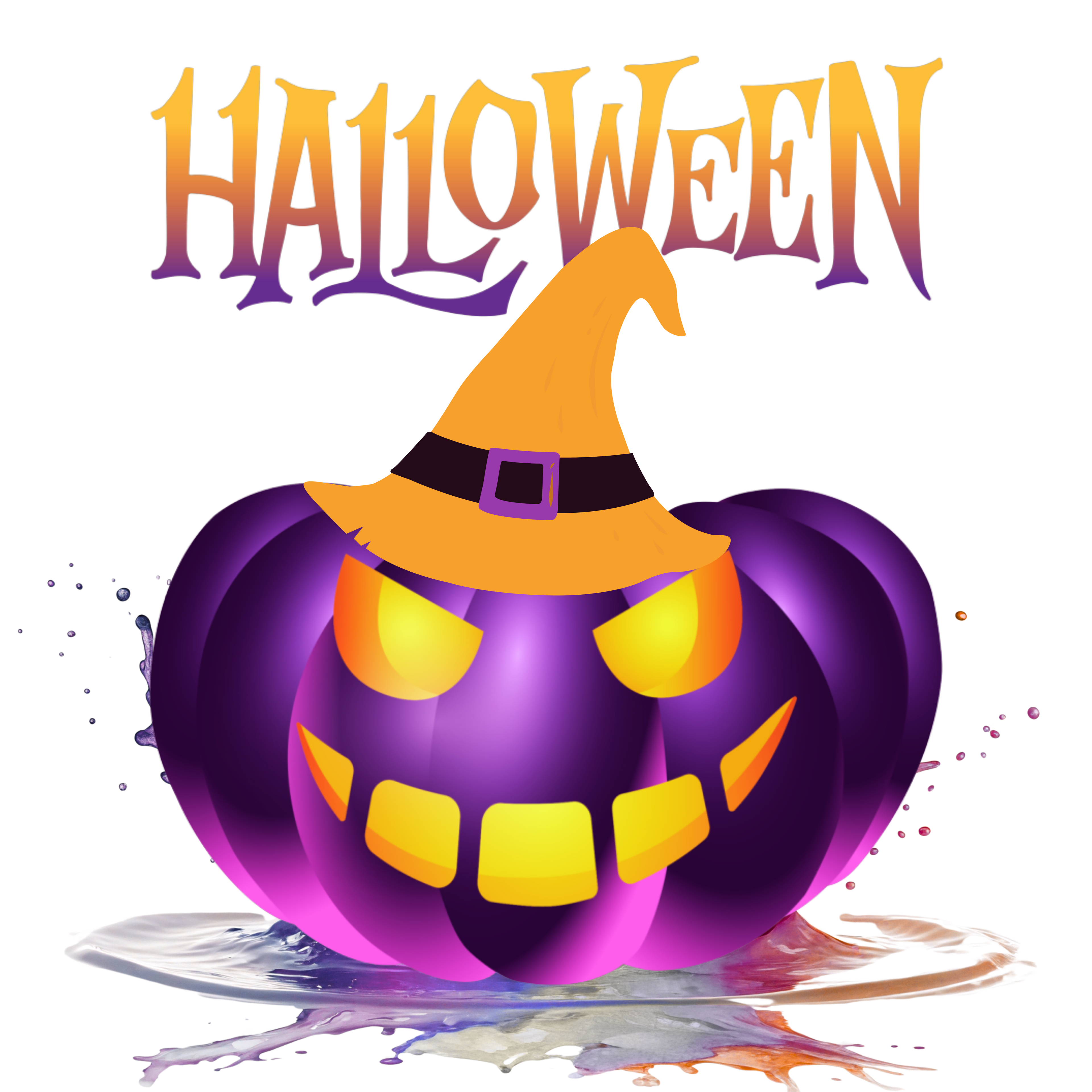 Halloween Witch Pumpkin – Glowing Jack-o-Lantern PNG (Transparent Background)