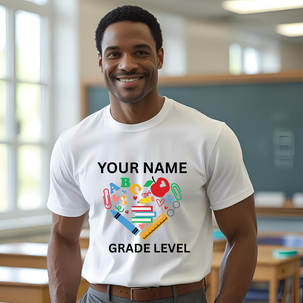 Personalized “Teacher Heart” Tee – Name & Grade Level Edition