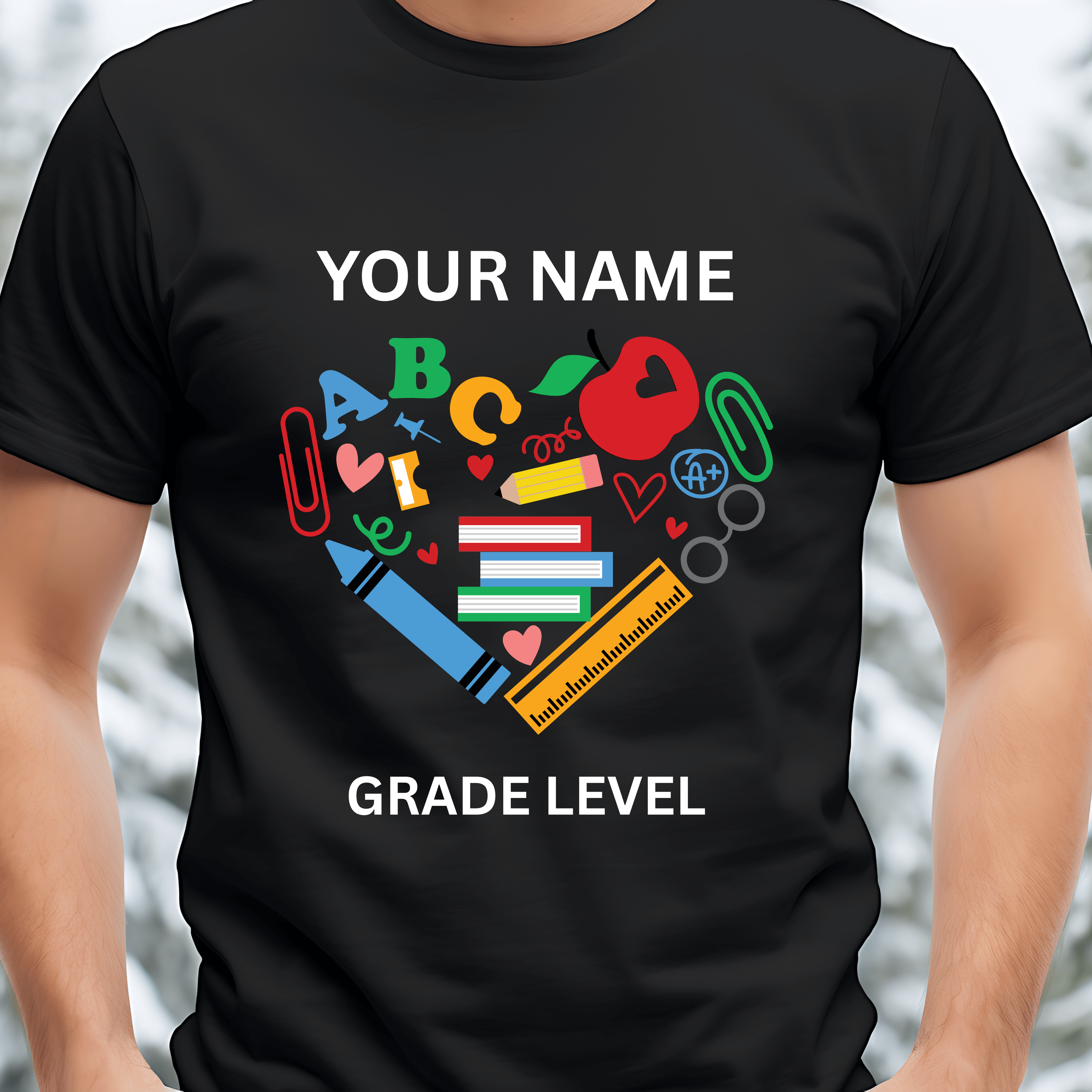 Personalized “Teacher Heart” Tee – Name & Grade Level Edition