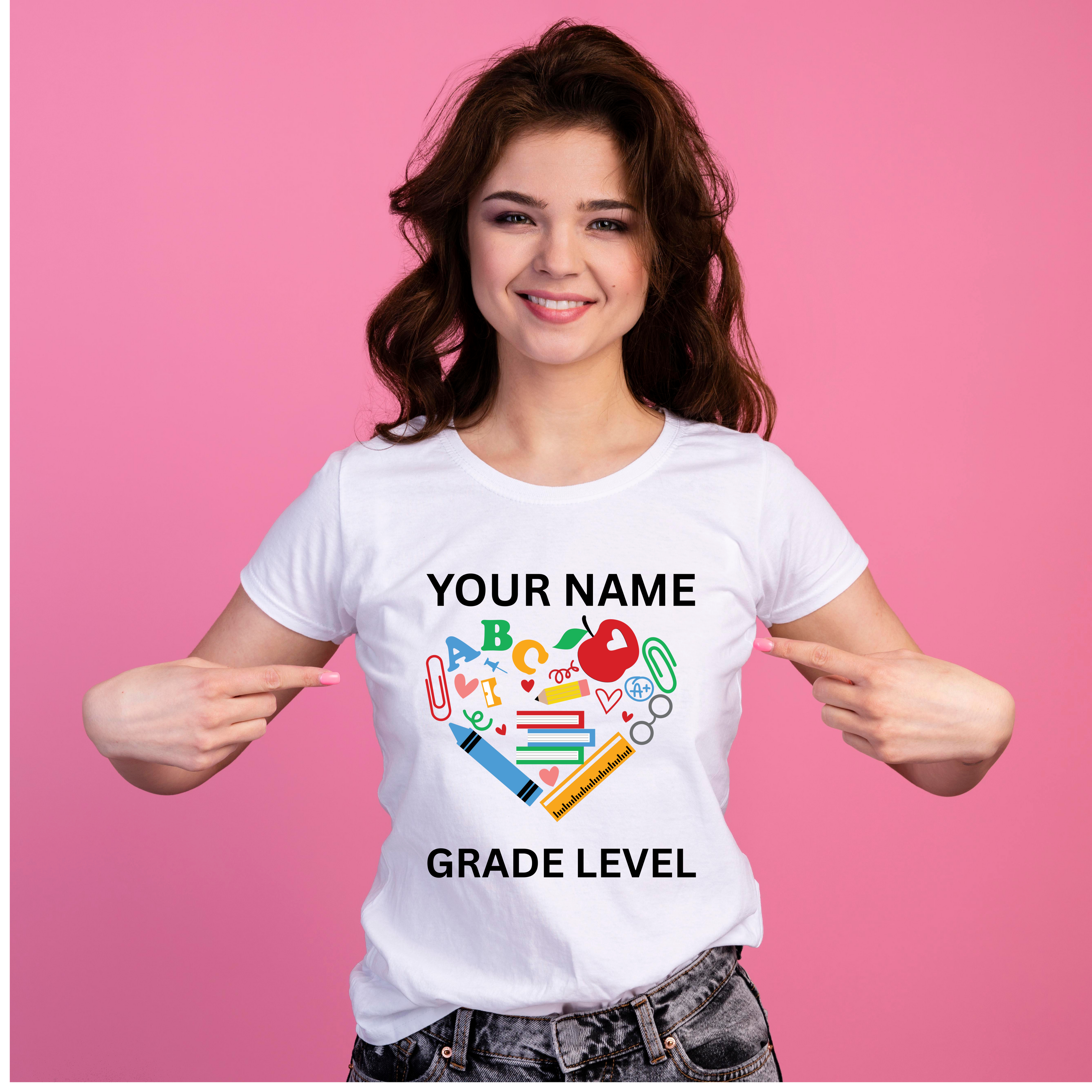 Personalized “Teacher Heart” Tee – Name & Grade Level Edition