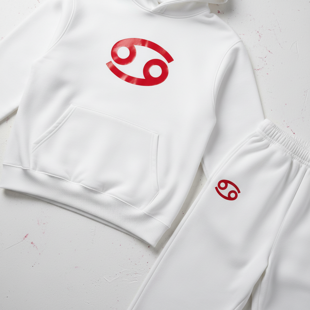 Cancer White Red Hoodie Jogger Set - Detail Shot