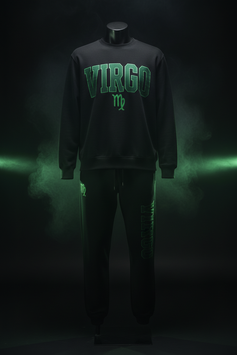 Virgo Crewneck Sweatshirt + Sweatpants Set Black