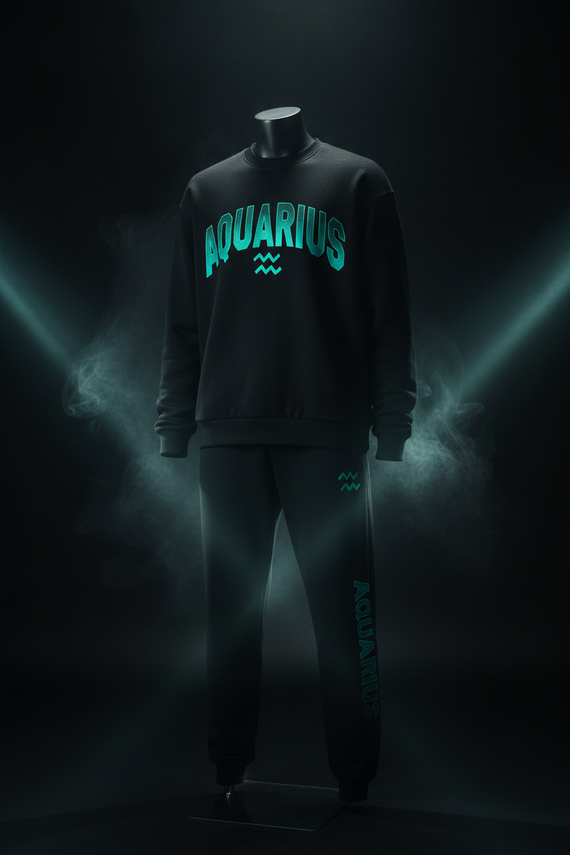 Aquarius Sweatshirt + Sweatpants Set - Black