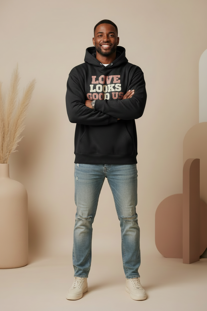 LOVE LOOKS GOOD ON US™ Black Hoodie — Male