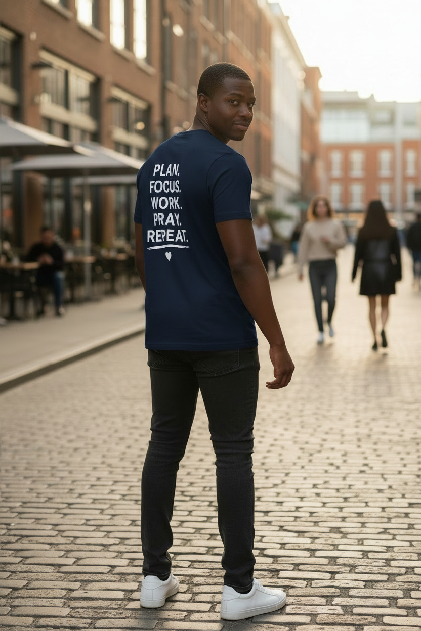 Purpose Over Everything - Dark Navy & White Back View