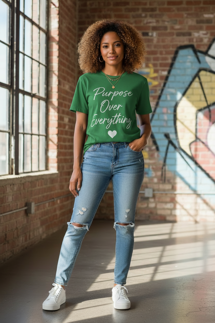 Purpose Over Everything - Green & White Front View