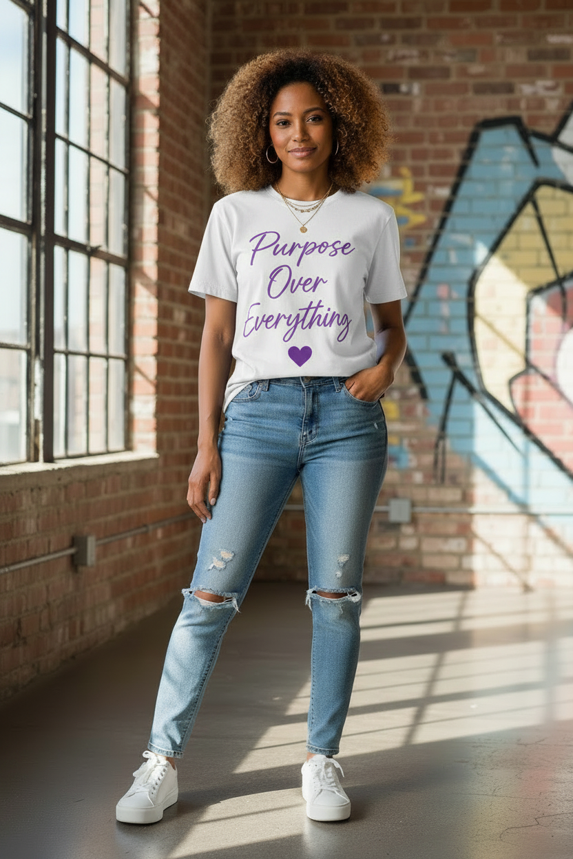 Purpose Over Everything - White & Purple Front View