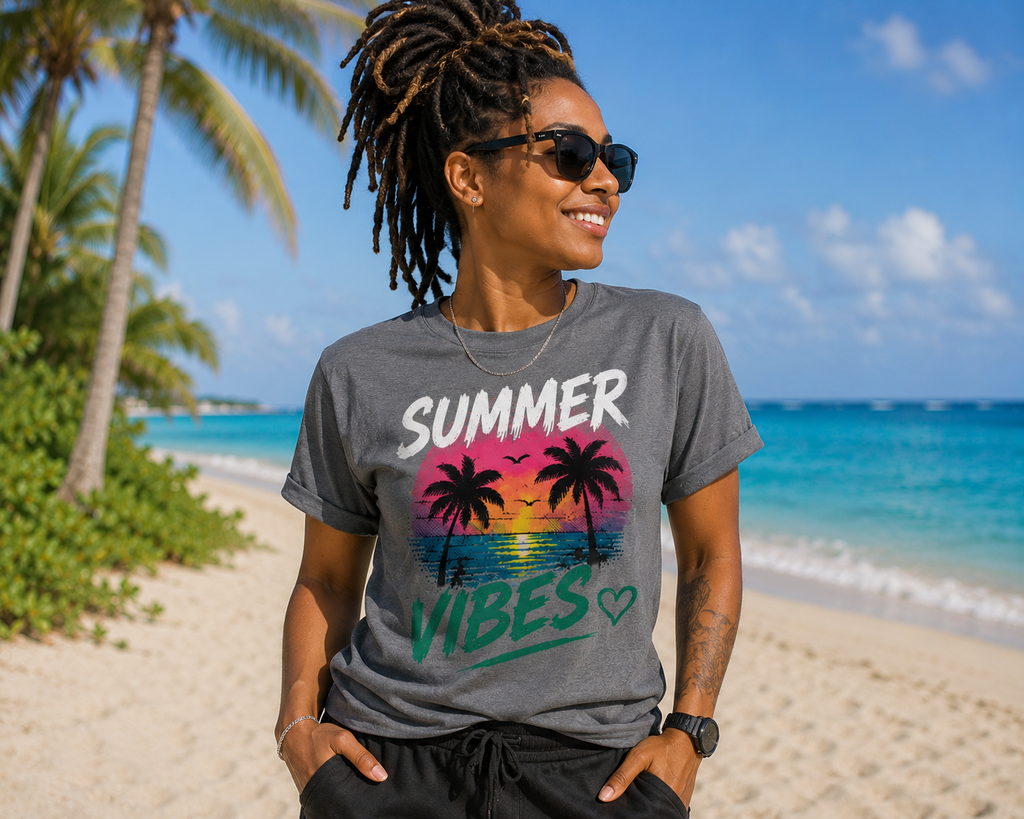 Summer Vibes Tee / Tank Top – Retro Sunset Palm Tree Graphic | Love & Lyrics Designs