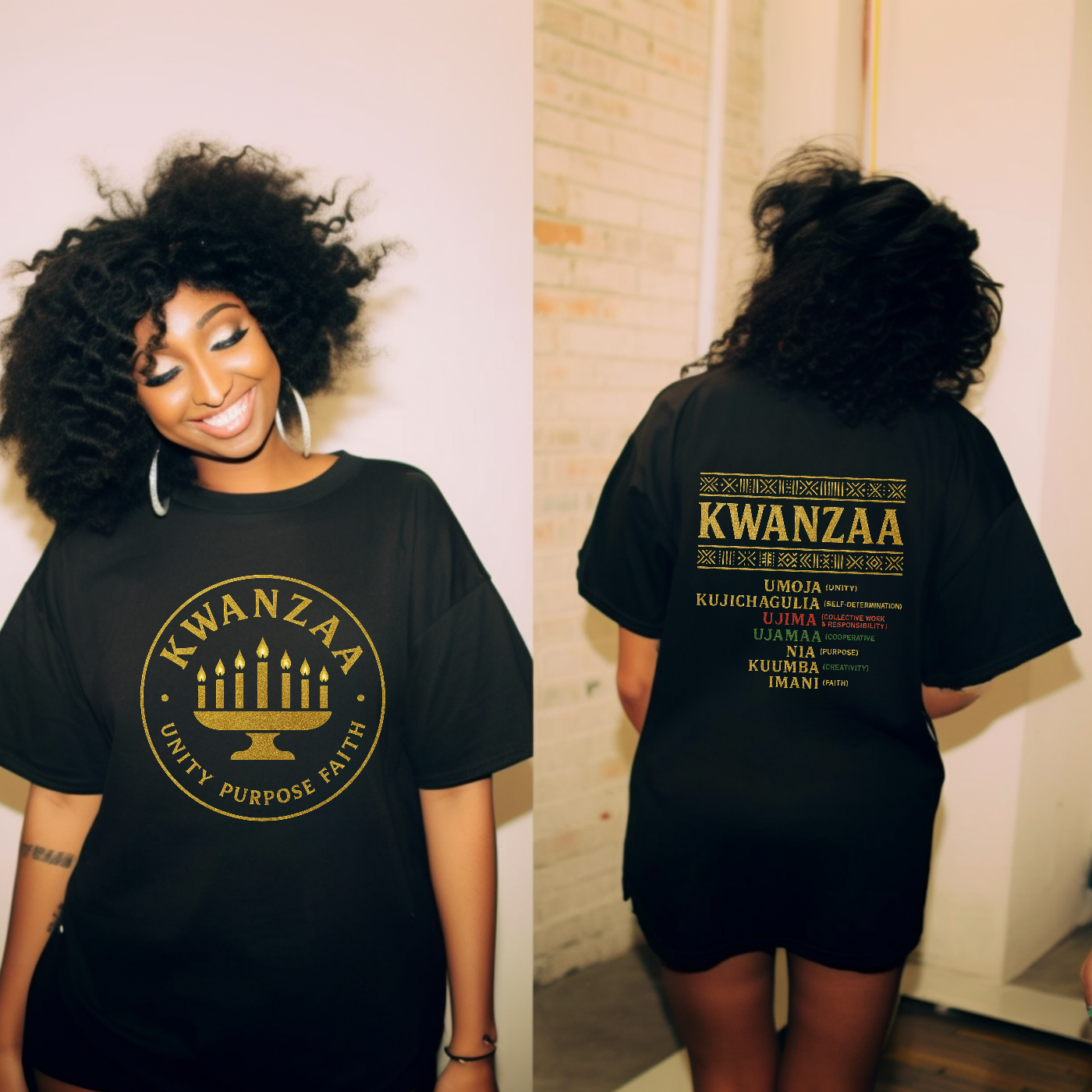 Royal Gold Kwanzaa Heritage Tee (Front Emblem + Back Principles)