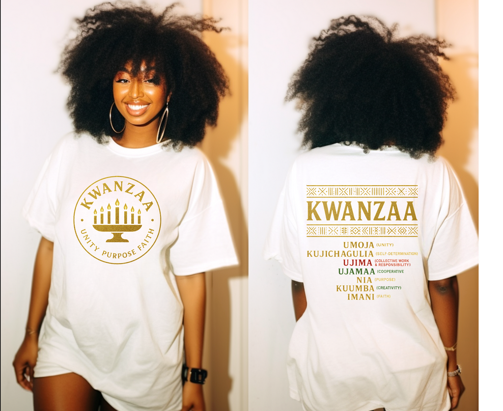 Royal Gold Kwanzaa Heritage Tee (Front Emblem + Back Principles)