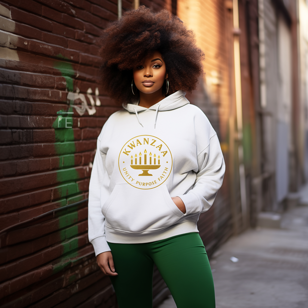 Royal Gold Kwanzaa Heritage Hoodie (Front Emblem + Back Principles)