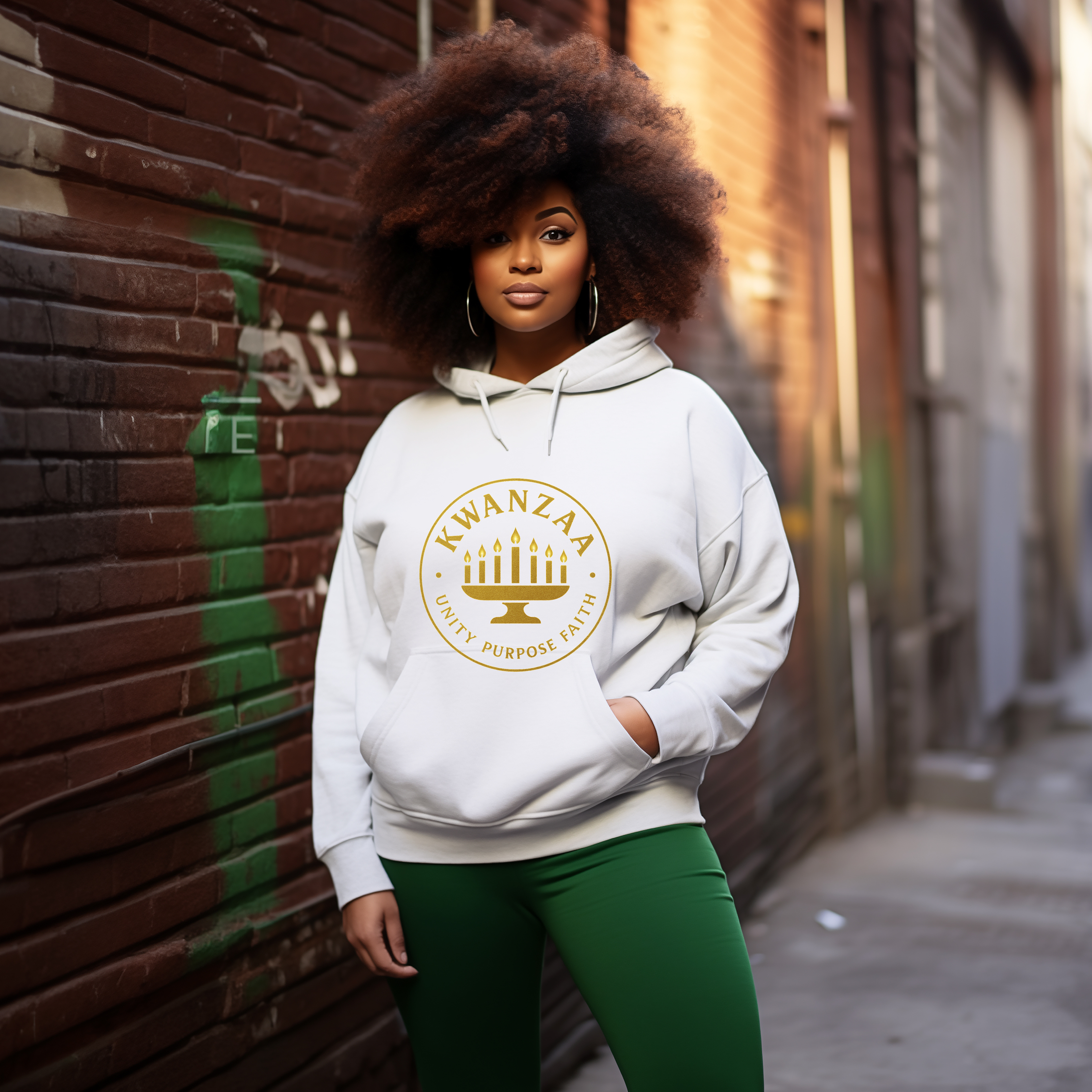Royal Gold Kwanzaa Heritage Hoodie (Front Emblem + Back Principles)