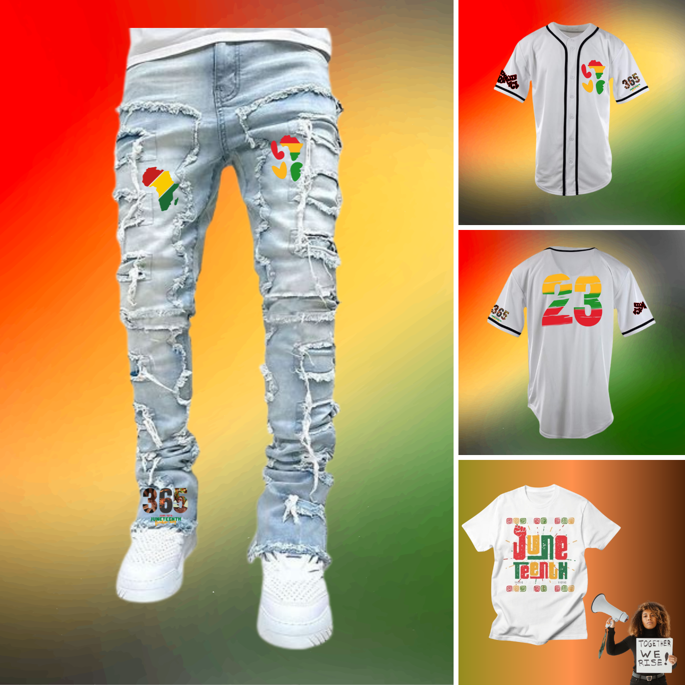 Juneteenth ONE LOVE Jersey. Jeans, T-shirt Set
