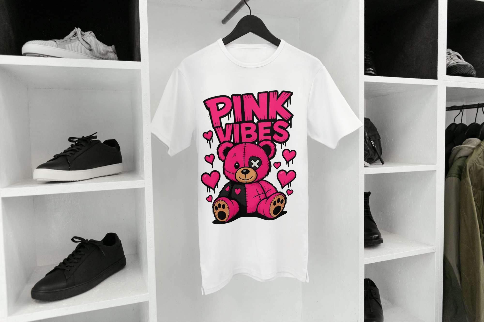 Pink Vibes – Urban Graffiti Teddy Adult Tee